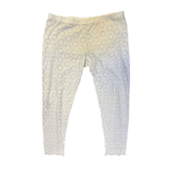 Johnny Was White Eyelet Embroidered Cotton Elastic Waist Pants Size L - Picture 1 of 7